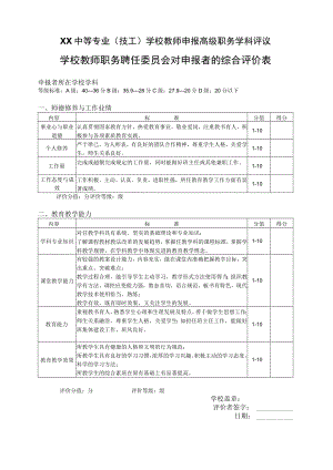 XX中等专业(技工)学校教师申报高级职务学科评议.docx