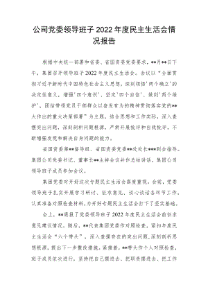公司党委领导班子2022年度民主生活会情况报告.docx