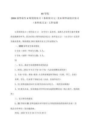 XX学院20XX届毕业生X周顶岗实习（本科实习1）及X周毕业综合实习（本科实习2）工作安排.docx