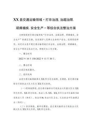 XX县交通运输领域“打非治违、治超治限、顽瘴痼疾、安全生产”等综合执法整治方案.docx