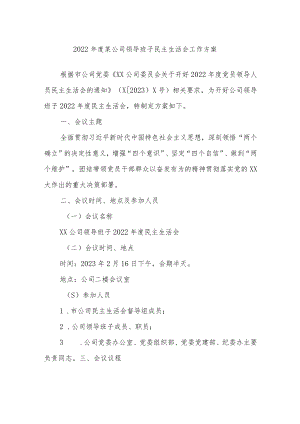 2022年度某公司领导班子民主生活会工作方案.docx