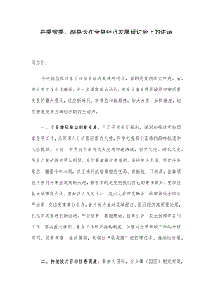 县委常委、副县长在全县经济发展研讨会上的讲话.docx