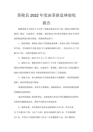茶陵县2022年度油茶新造林验收报告.docx