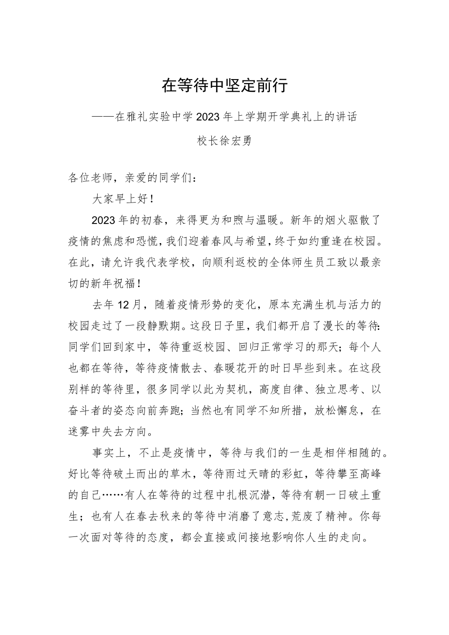 徐宏勇校长:在雅礼实验中学2023年上学期开学典礼上的讲话.docx_第1页