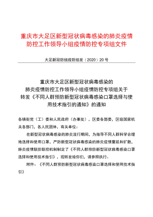 重庆市大足区新型冠状病毒感染的肺炎疫情防控工作领导小组疫情防控专项组文件.docx