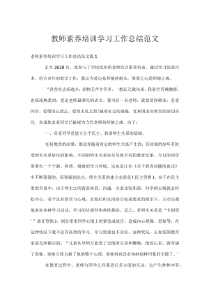 教师素养培训学习工作总结范文.docx