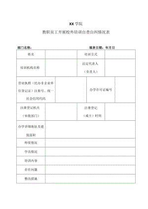 XX学院教职员工开展校外培训自查自纠情况表.docx