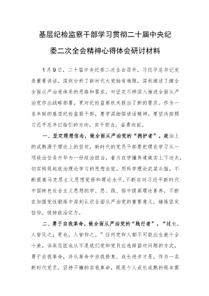 2023纪检监察干部学习贯彻二十届中央纪委二次全会重要讲话精神心得体会研讨.docx