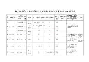 潍坊市县市区、市属开发区总工会公开招聘工会社会工作专业人才岗位汇总表.docx