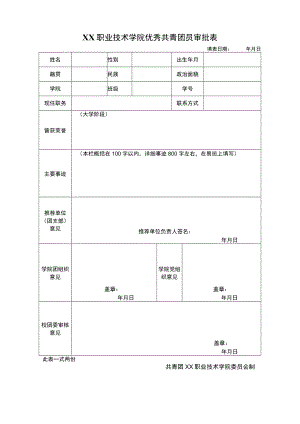 XX职业技术学院优秀共青团员审批表.docx