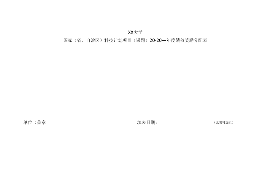 XX大学国家(省及自治区)科技计划项目(课题)XX年度绩效奖励分配表.docx_第1页
