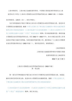 上海市小型微型企业信贷奖励考核办法（2023年版）.docx
