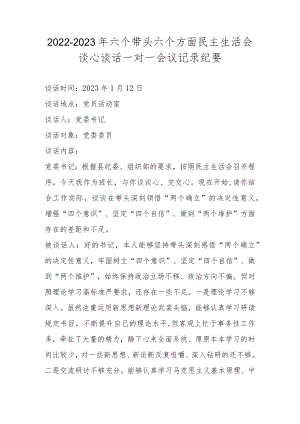2022年度专题民主生活会（六个带头六个方面）谈心谈话一对一会议记录纪要.docx