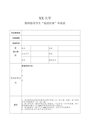 XX大学教师指导学生“阅读经典”申请表.docx