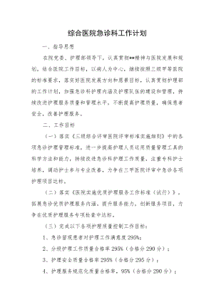 综合医院急诊科工作计划.docx