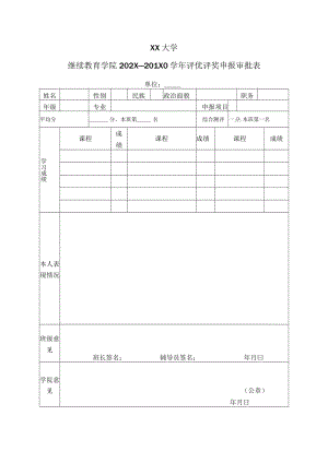 XX大学继续教育学院202X—201X0学年评优评奖申报审批表.docx