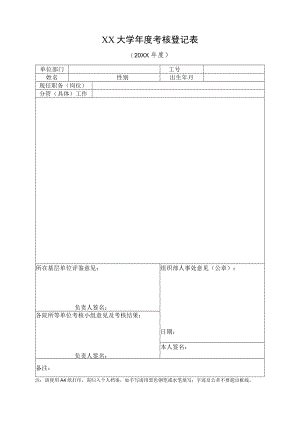 XX大学年度考核登记表.docx