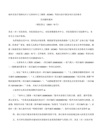 福州市医疗保障局关于完善体外人工膜肺(ECMO)等部分医疗服务项目及价格有关问题的通知.docx