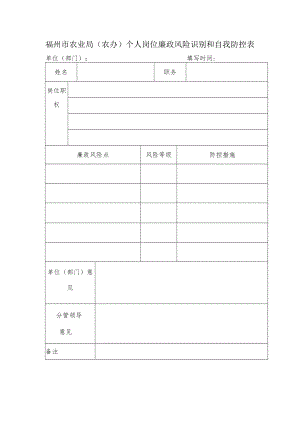 福州市农业局农办个人岗位廉政风险识别和自我防控表.docx