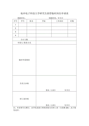 杭州电子科技大学研究生助管临时岗位申请表.docx