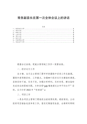 常务副县长在第一次全体会议上的讲话.docx