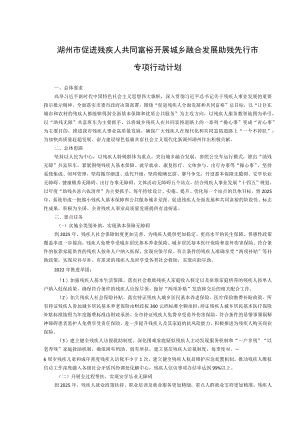 湖州市促进残疾人共同富裕开展城乡融合发展助残先行市专项行动计划.docx