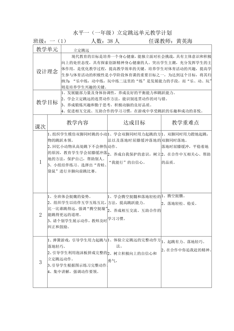 小学水平一(一年级)立定跳远 教学设计.docx_第2页