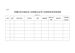 民爆行业行政执法人员资格认证专门法律知识考试信息表.docx