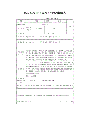 都安县失业人员失业登记申请表.docx