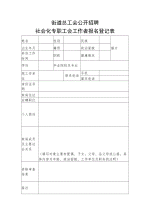 街道总工会公开招聘社会化工会工作者报名登记表.docx