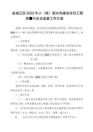 金城江区2022年小微型水利建设项目工程质量与安全监督工作方案.docx