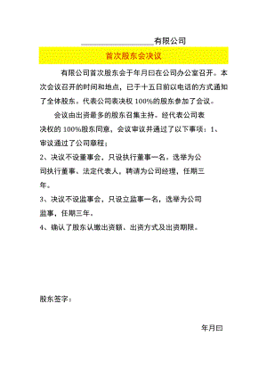 有限公司首次股东会决议.docx