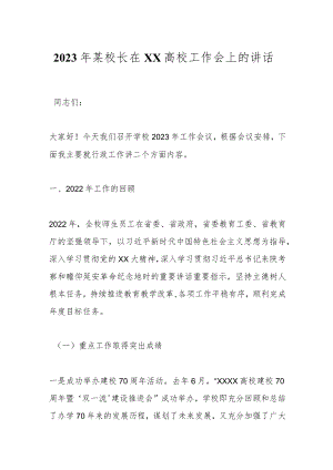 2023年某校长在XX高校工作会上的讲话.docx