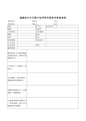 福建省引才引智计划评审、科普业务评选专家库专家备案表.docx
