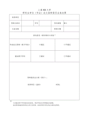 上海XX大学研究生学位（毕业）论文答辩委员会表决票.docx
