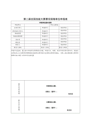 第二届全国技能大赛赛项保障单位申报表、申报赛项一览表、赛项保障实施方案模板.docx