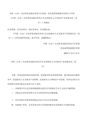 《中国（山东）自由贸易试验区青岛片区支持海员人才及海员产业发展办法（试行）》.docx