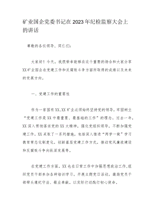 矿业国企党委书记在2023年纪检监察大会上的讲话.docx