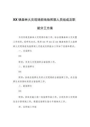 XX镇森林火灾现场前线指挥部人员组成及职能分工方案.docx
