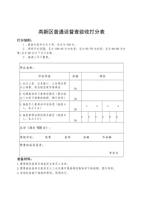 高新区普通话督查验收打分表.docx