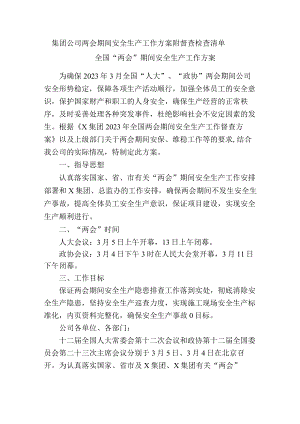 集团公司两会期间安全生产工作方案及督查检查清单（参考模板）.docx