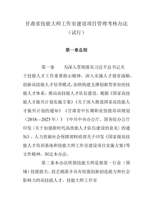 甘肃省技能大师工作室建设项目管理考核办法（试行）.docx