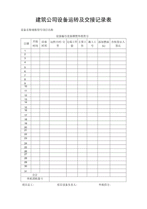 建筑公司设备运转及交接记录表.docx