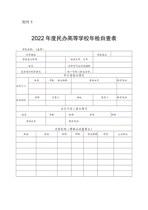 2022年度民办高等学校、民办高等教育机构年检自查表、年度检查评定指标.docx