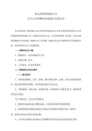 X运营管理有限公司关于公开招聘劳务派遣人员的公告.docx