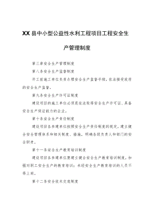 XX县中小型公益性水利工程项目工程安全生产管理制度.docx