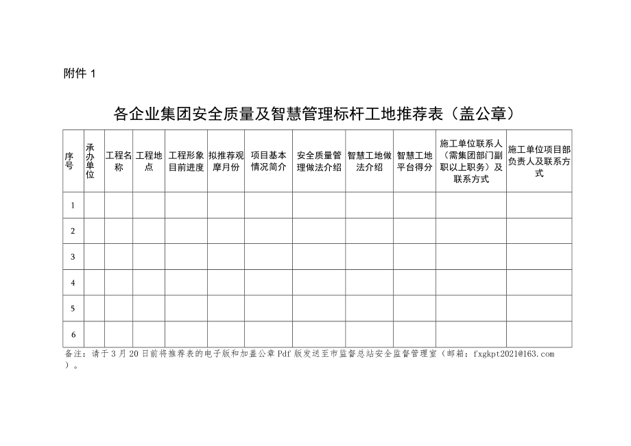 各企业集团安全质量及智慧管理标杆工地推荐表.docx_第1页