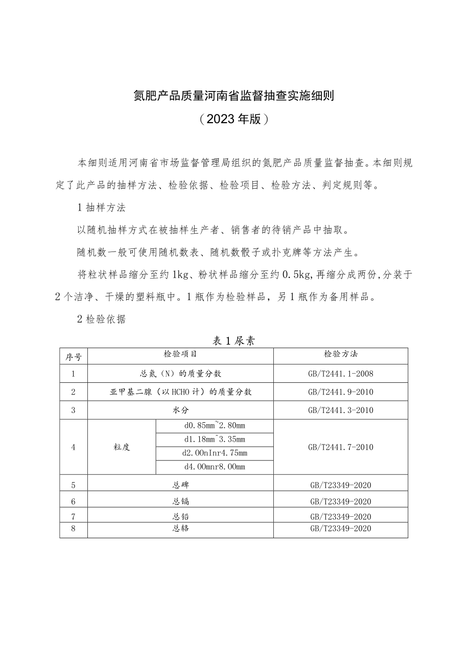氮肥产品质量河南省监督抽查实施细则(2023年版).docx_第1页