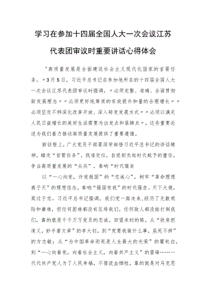 普通党员学习在参加十四届全国人大一次会议江苏代表团审议时重要讲话精神心得感想材料【3篇】.docx
