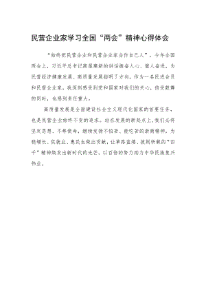 民营企业家学习全国“两会”精神心得体会.docx